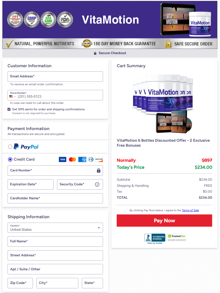 VitaMotion order page